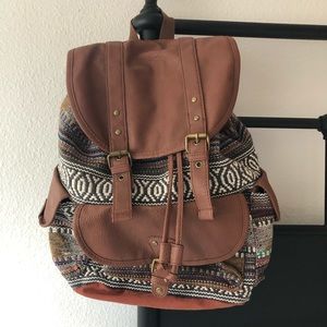 Drawstring with snap Woven Boho Backpack